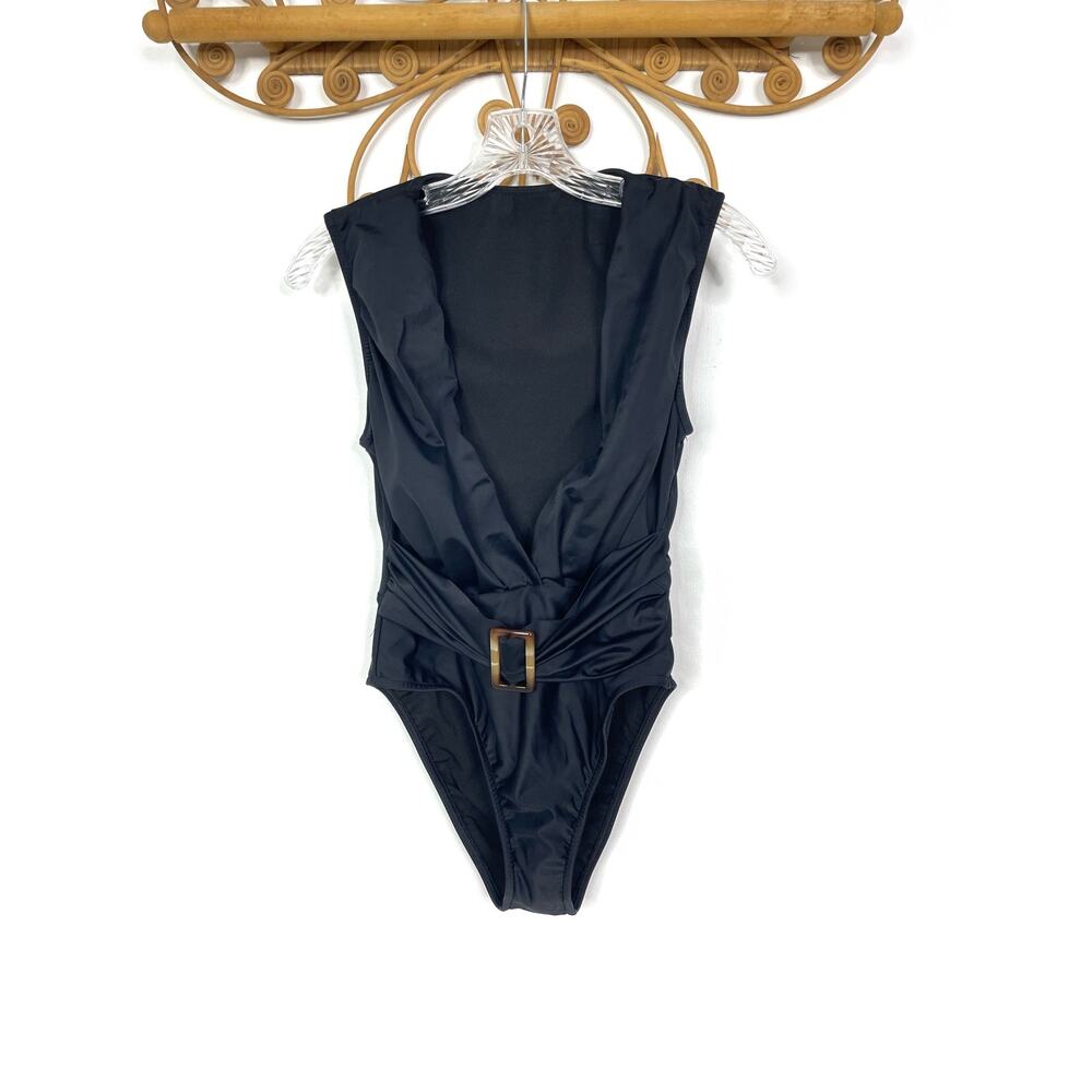 Sports Illustrated black belted swimsuit Plunge neckline M